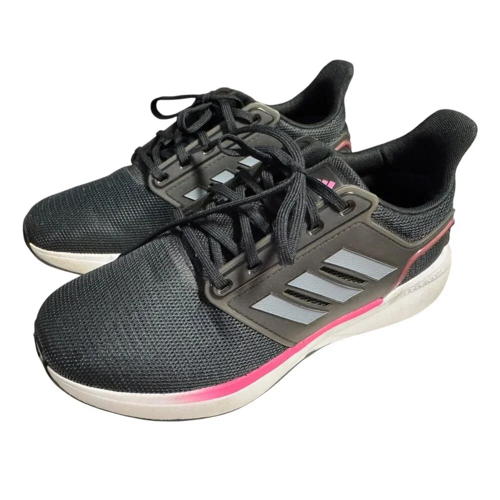 Adidas Women's EQ19 Cloud Foam Run Sneakers Black‎ & Pink Athletic Shoes